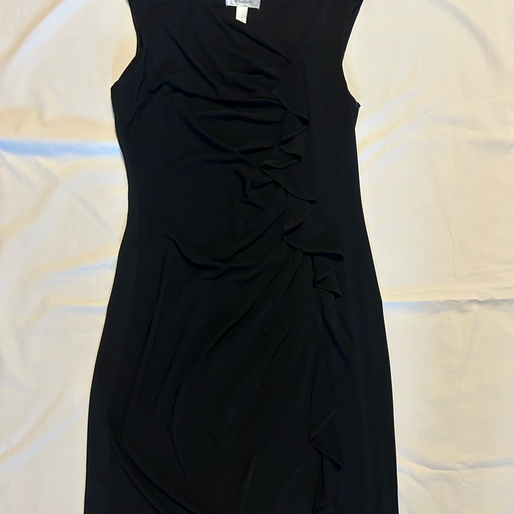 Dressbarn Black Asymmetrical Ruffle Dress